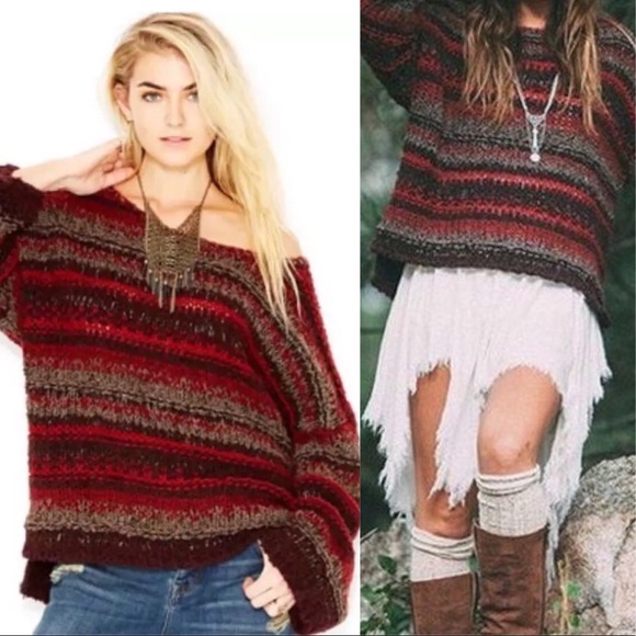 Free People Sweaters - Free People Slouchy Knit Berry Oversized Pullover